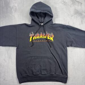 Thrasher Hoodie Men's Medium Black Flame Logo Magazine Skateboard Sweatshirt